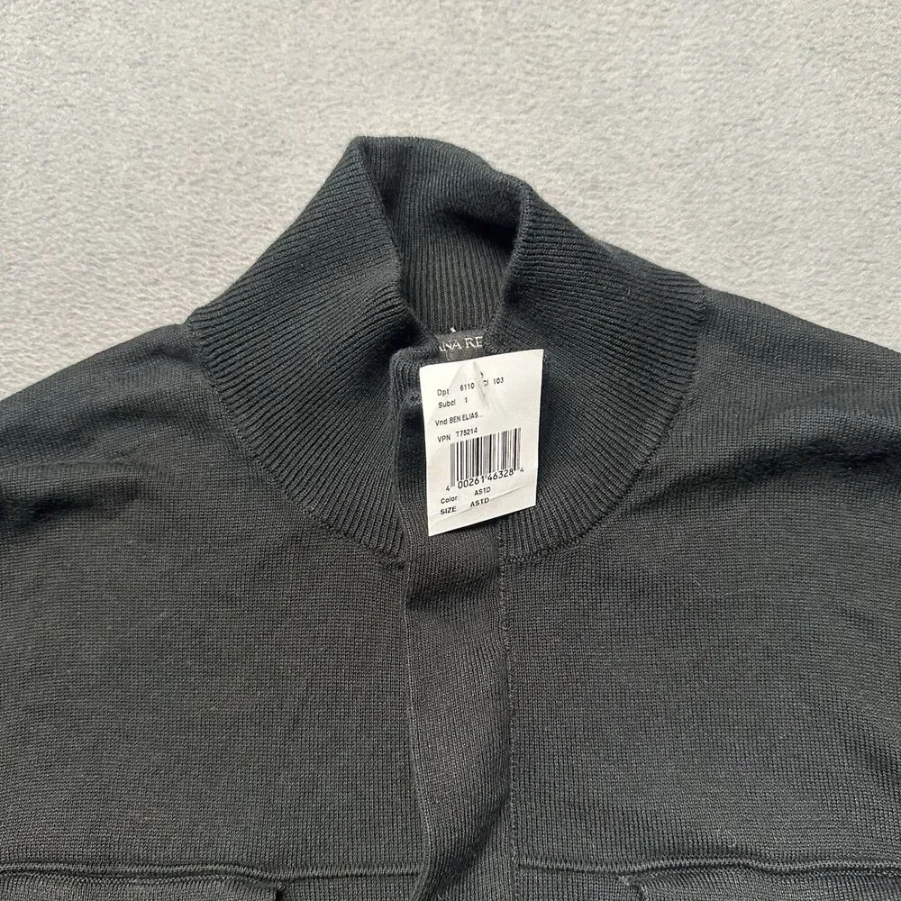 Banana Republic Mens Small Quarter Zip Sweater Black Cotton Chest Pocket NWT